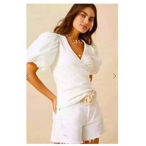 Anthropologie Maeve Ivory Puff Sleeve Top